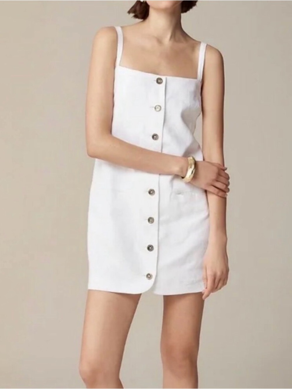 J. Crew Claudia White Button-Front Linen Mini Dress